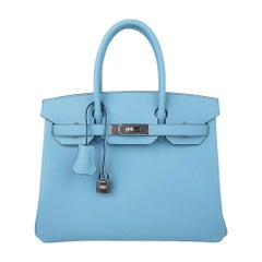 Hermes Birkin 30 Bag Blue Celeste Epsom Palladium Hardware New