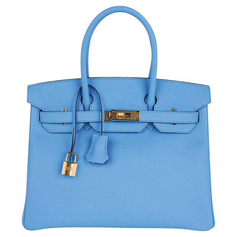 Hermès NEW HERMES BIRKIN HANDBAG 30 PALE BLUE TAURILLON CLEMENCE LEATHER +  BAG BOX ref.447818 - Joli Closet