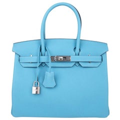 Hermes Birkin 30 Bag Blue du Nord Togo Leather Palladium Hardware 