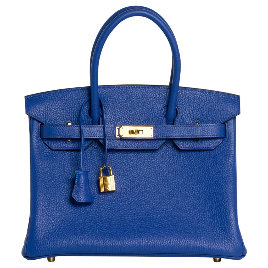 Hermes Birkin 30 Bag Blue Electric Clemence Gold Hardware