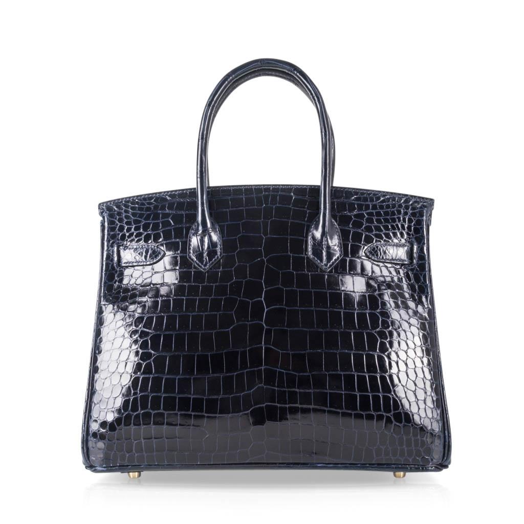 Hermes Birkin 30 Tasche Blau Marine Porosus Krokodil Gold Hardware 3