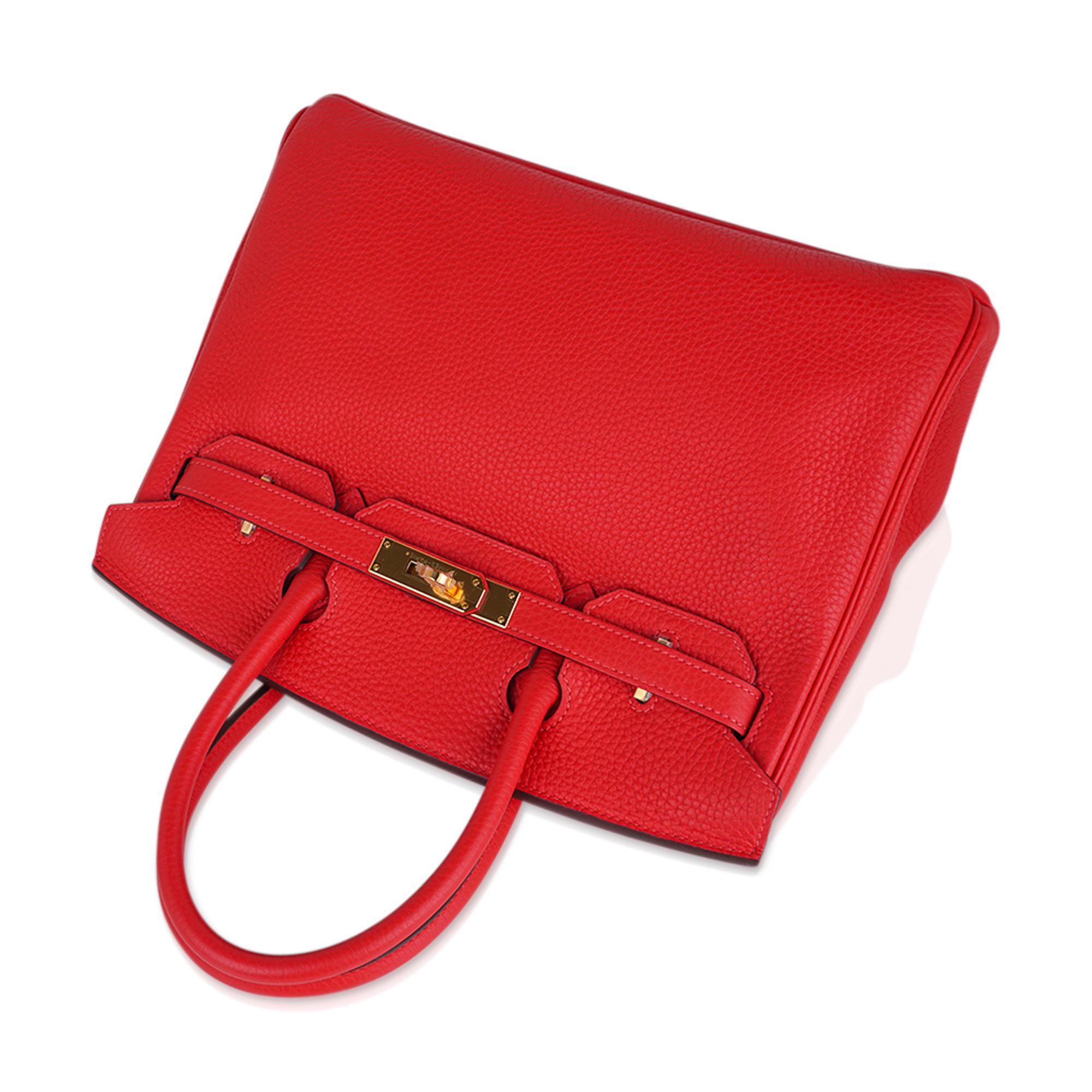 Red Hermes Birkin 30 Capucine Bag Gold Hardware Togo Leather  For Sale