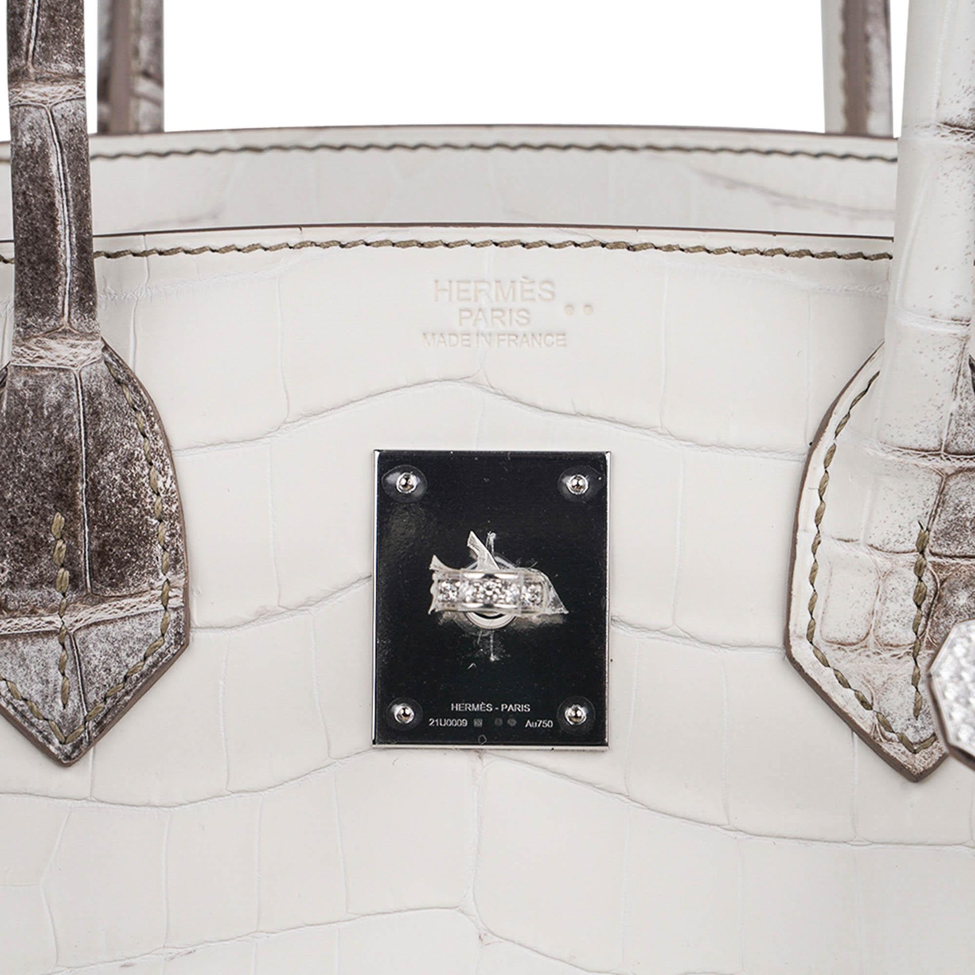 Sac Hermès Birkin 30 Diamond Himalaya en crocodile blanc et accessoires en or blanc avec détails en diamant en vente 3