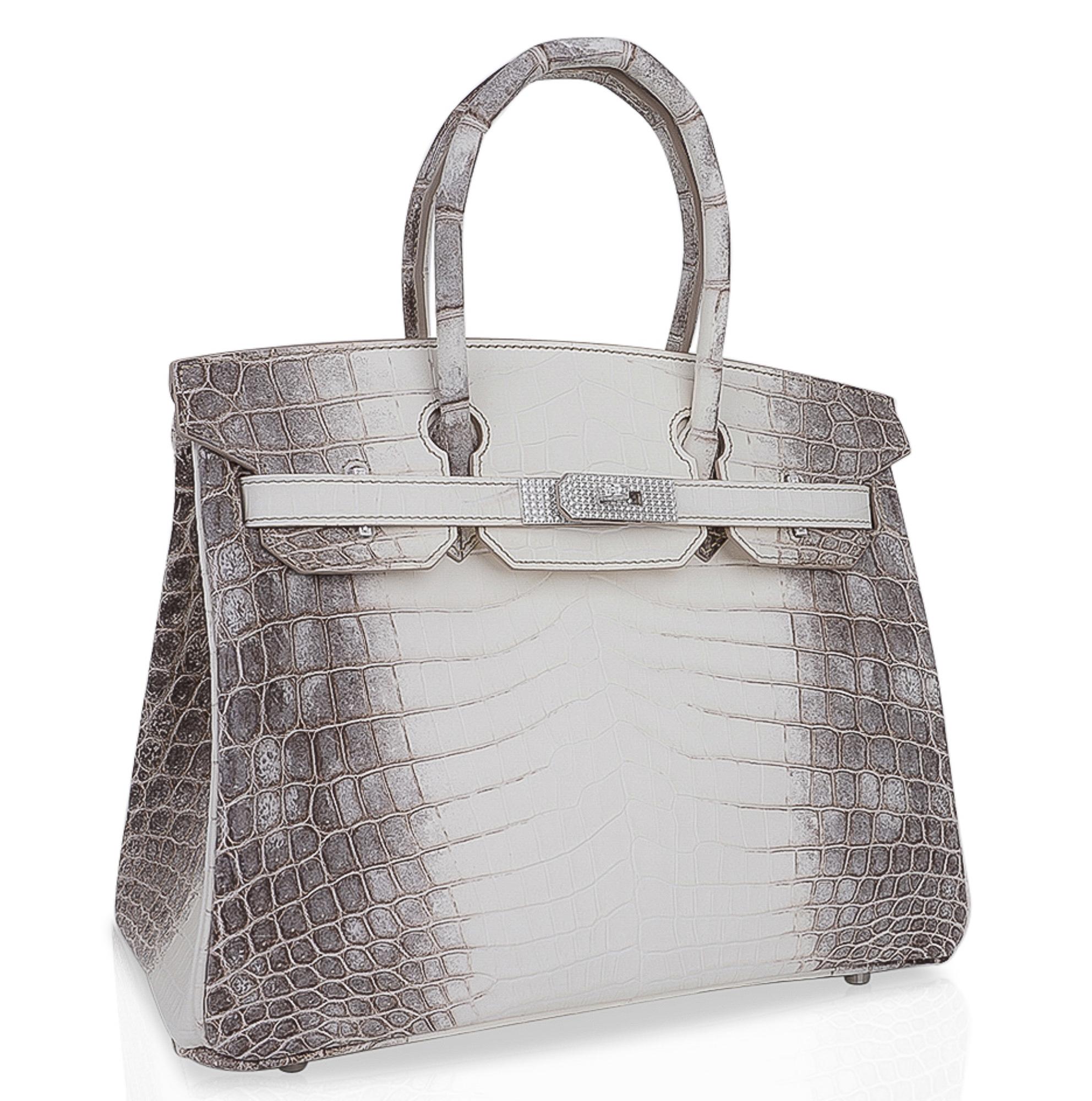 Sac Hermès Birkin 30 Diamond Himalaya en crocodile blanc et accessoires en  or blanc avec détails en diamant En vente sur 1stDibs