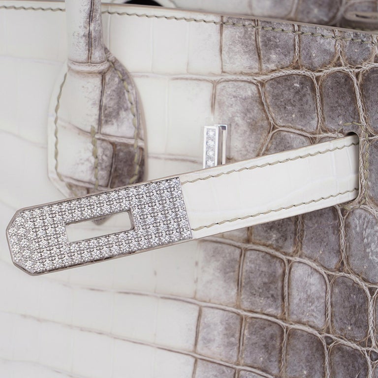 Hermes Birkin 30 Bag Diamond Himalaya Blanc Crocodile White Gold Hardware  For Sale at 1stDibs