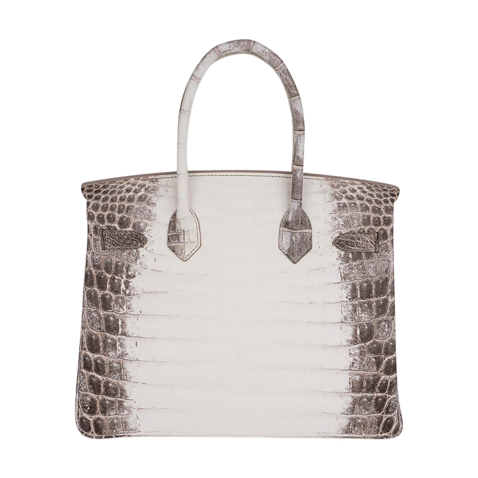 Gris Sac Hermès Birkin 30 Diamond Himalaya en crocodile blanc et accessoires en or blanc avec détails en diamant en vente