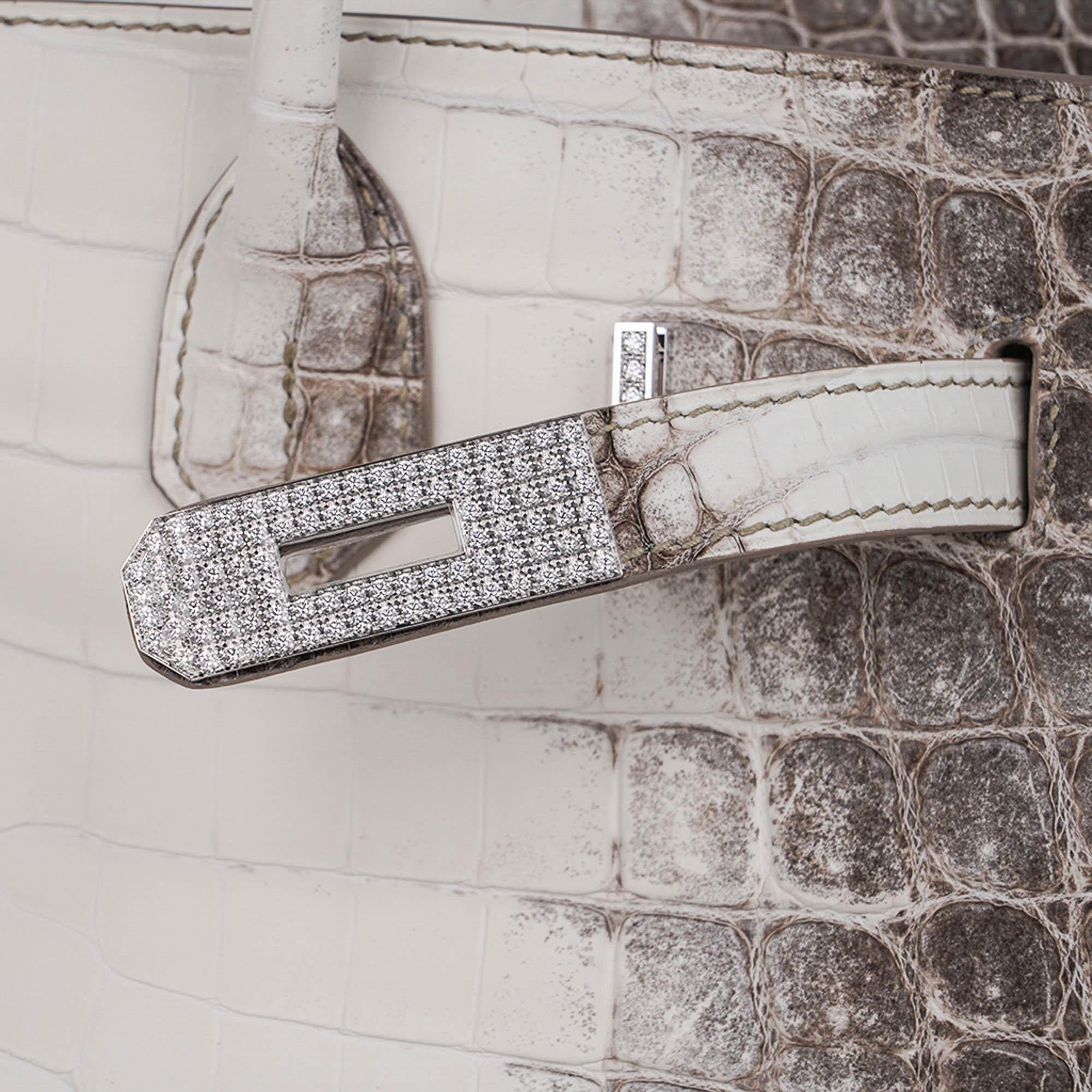 Hermes Birkin 30 Tasche Diamant Himalaya Blanc Krokodil Weißgold Hardware Damen im Angebot
