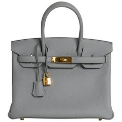 Hermes Birkin 30 Bag Gris Mouette Gold Hardware Togo Leather 