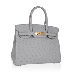 Hermes Mini Lindy Gris Perle Ostrich Gold Hardware