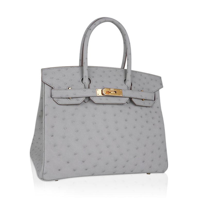 Hermes Birkin 30cm Bag Ostrich Leather Gray W/Gold Hardware $5255 - Nadine  Collections