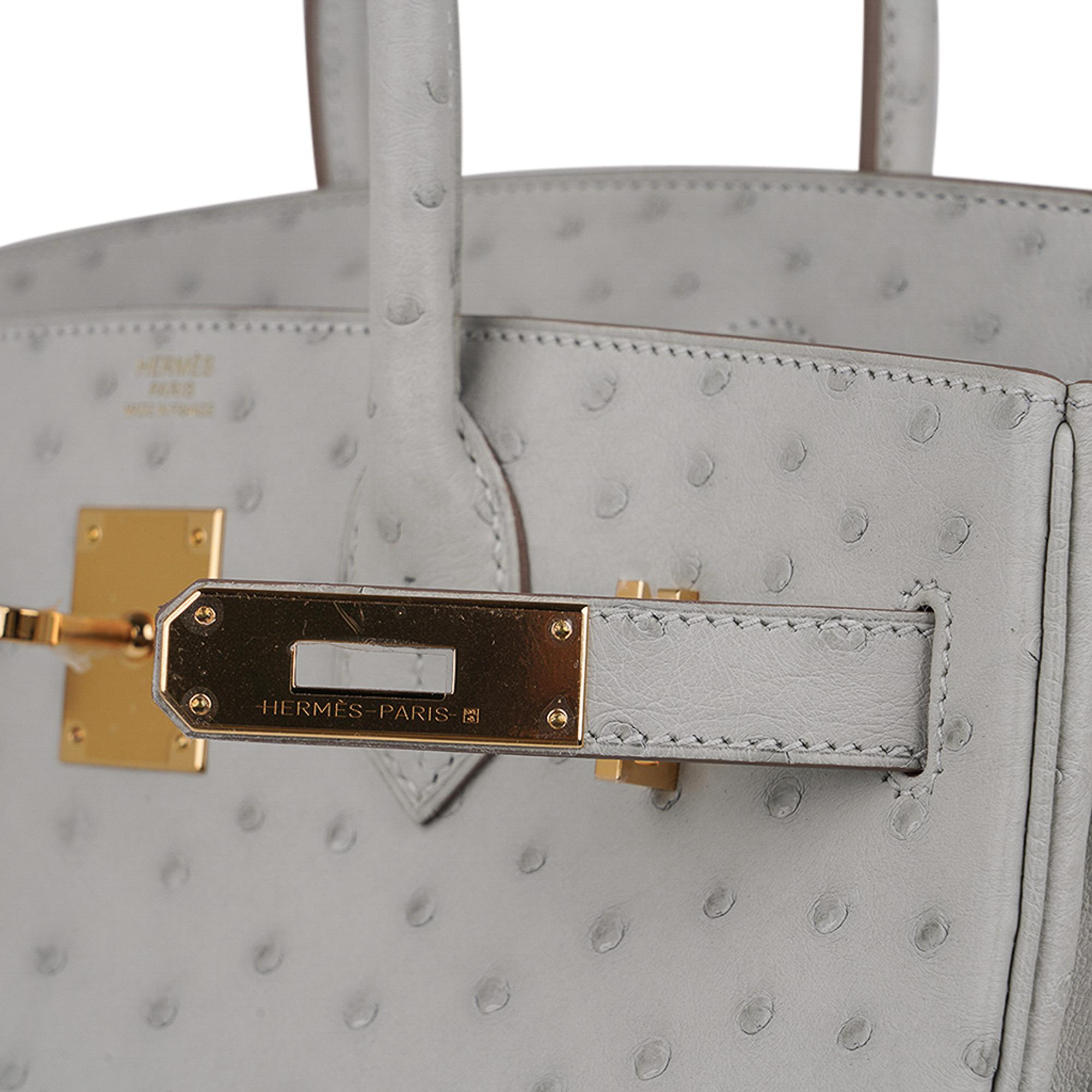 Hermes Birkin 30 Bag Gris Perle Ostrich Gold Hardware In New Condition For Sale In Miami, FL