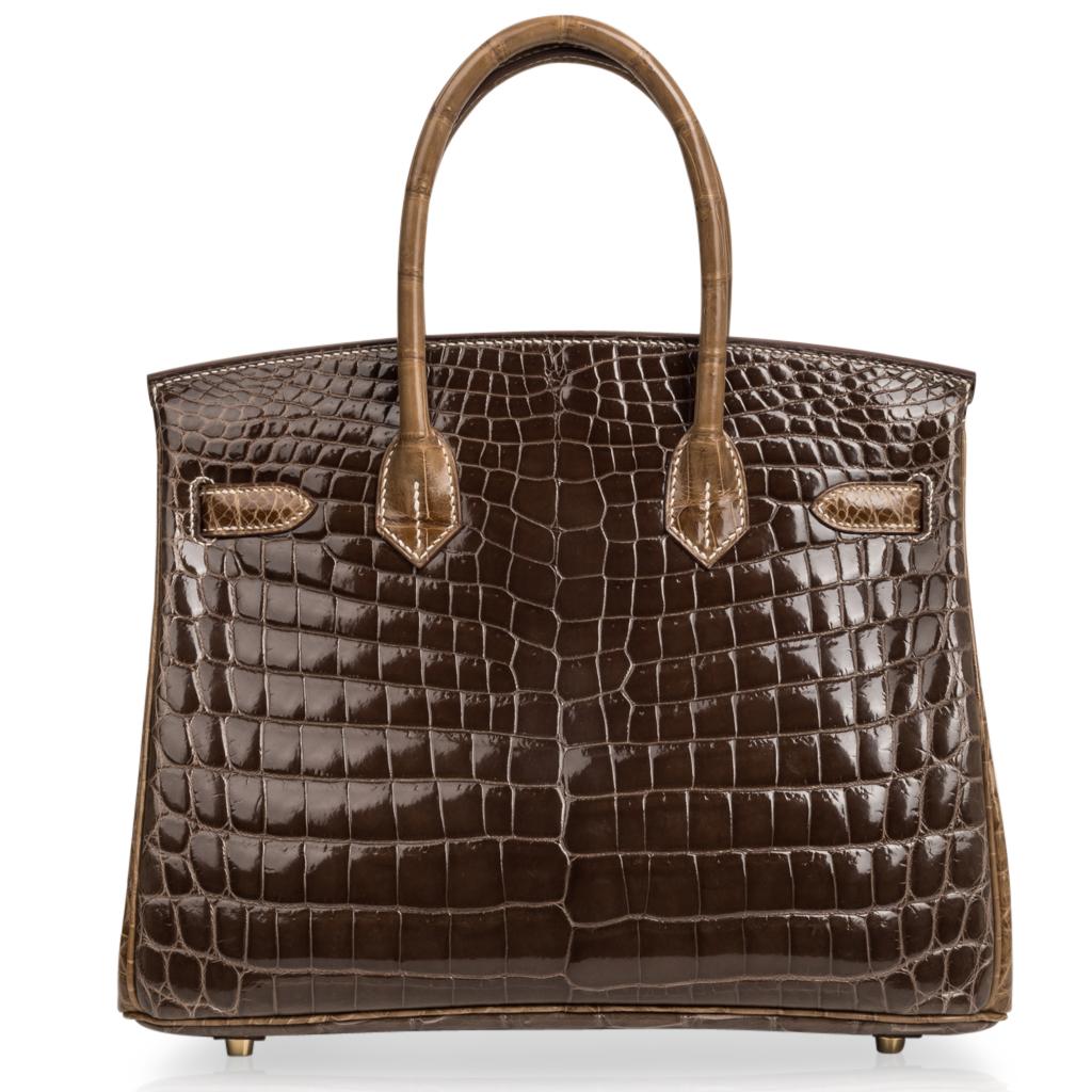 Women's Hermes Birkin HSS 30 Crocodile Gris Elephant / Ficelle Bag Gold Hardware For Sale