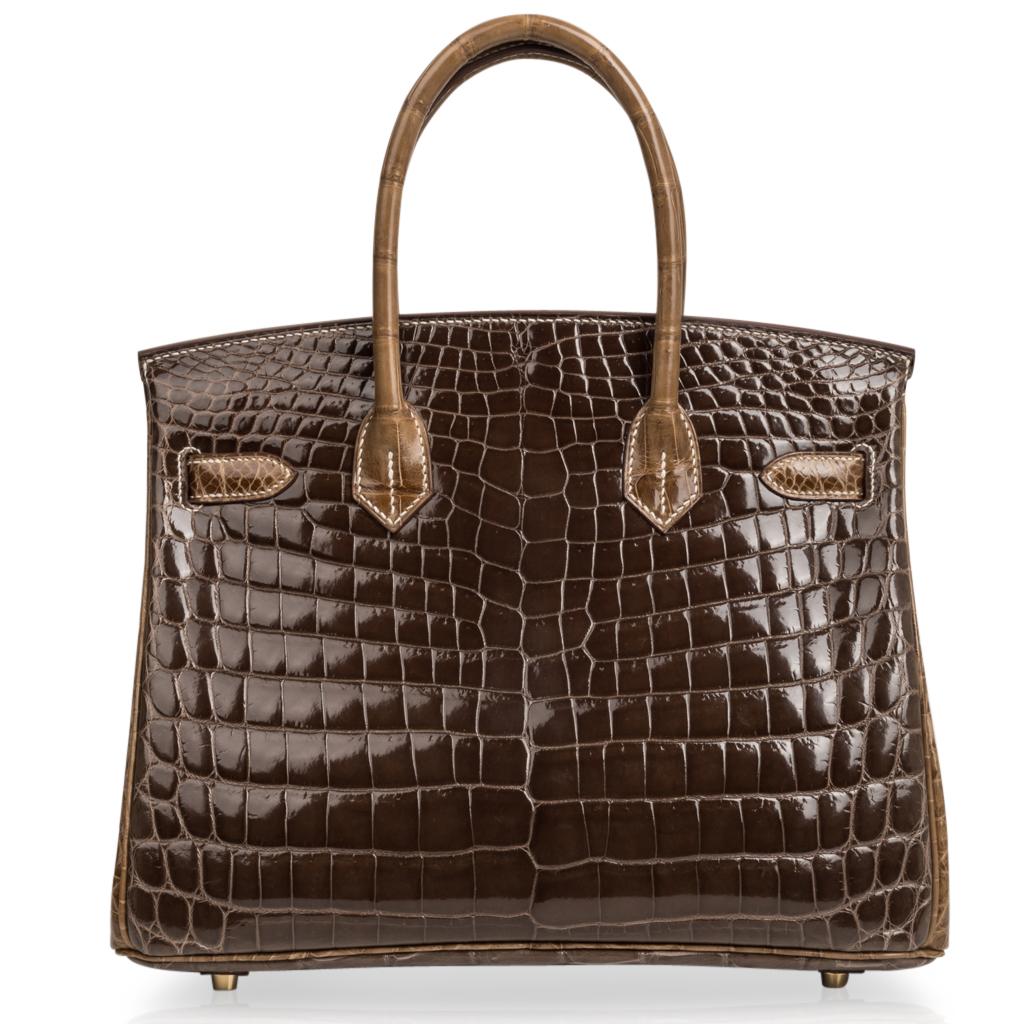 Women's Hermes Birkin HSS 30 Crocodile Gris Elephant with Ficelle Bag Gold Hardware For Sale