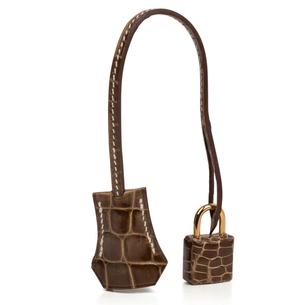 Hermes Birkin HSS 30 Crocodile Gris Elephant with Ficelle Bag Gold Hardware For Sale 1