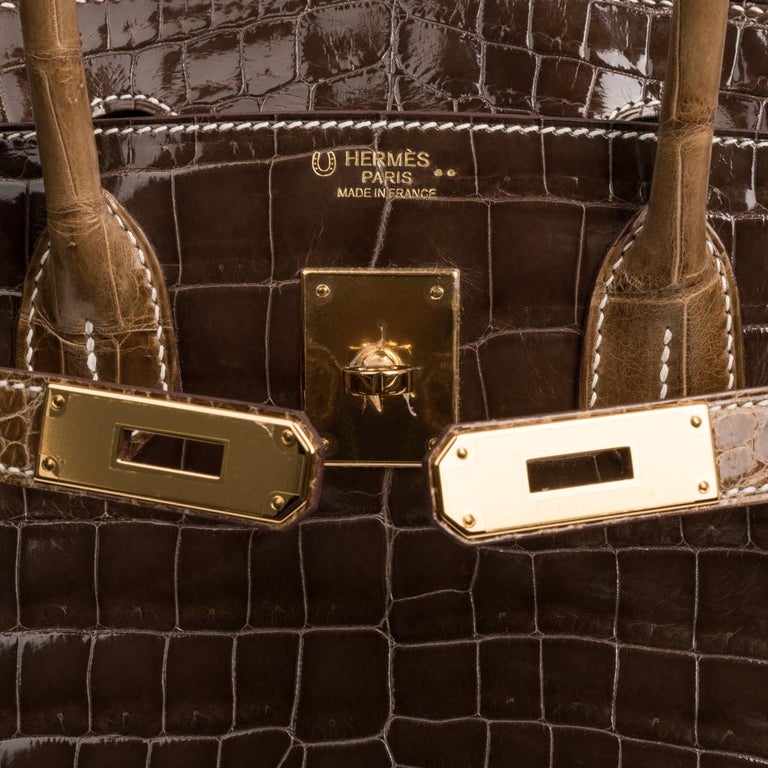 Hermes Birkin HSS 30 Crocodile Gris Elephant / Ficelle Bag Gold Hardware  For Sale at 1stDibs