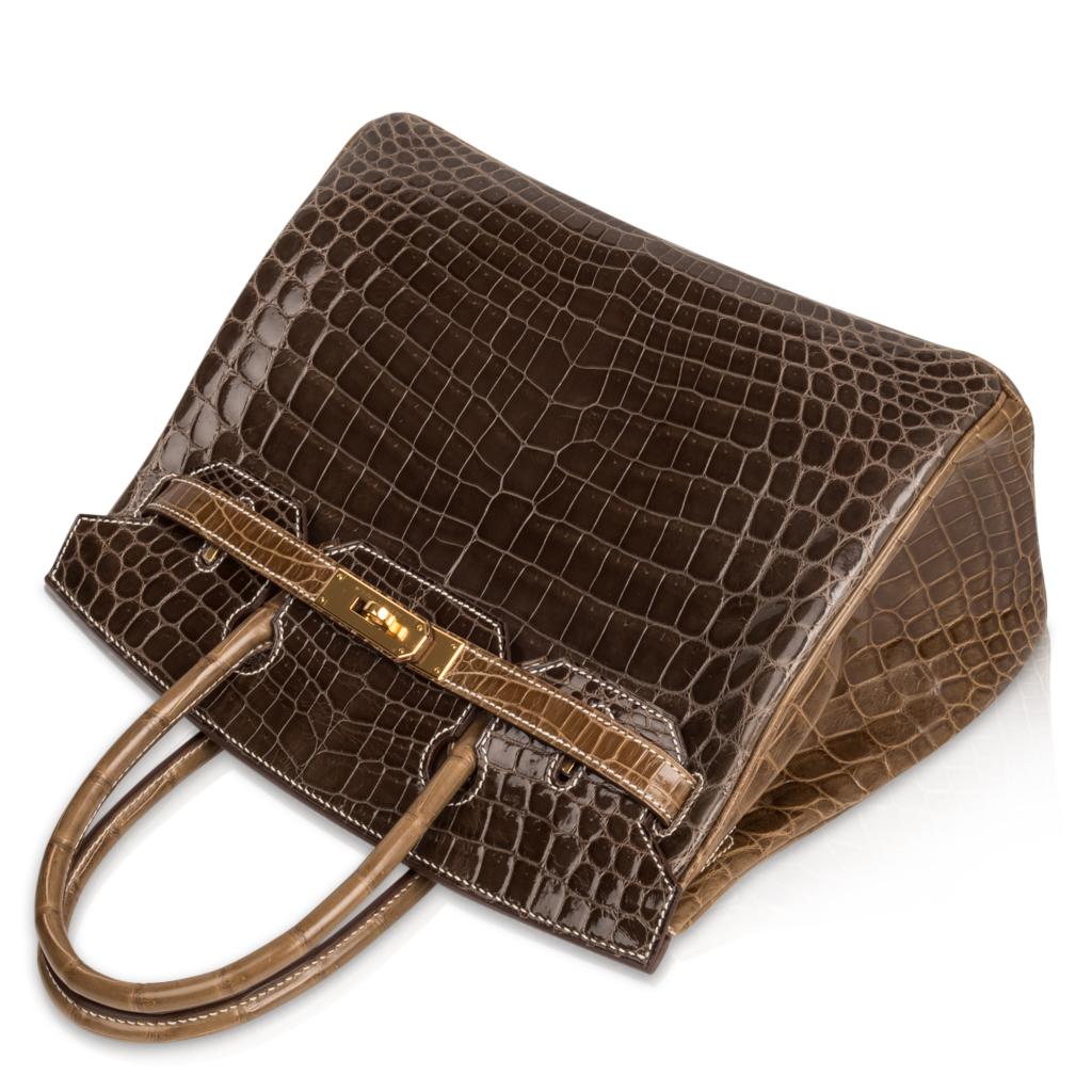 Hermes Birkin HSS 30 Crocodile Gris Elephant with Ficelle Bag Gold Hardware In New Condition For Sale In Miami, FL