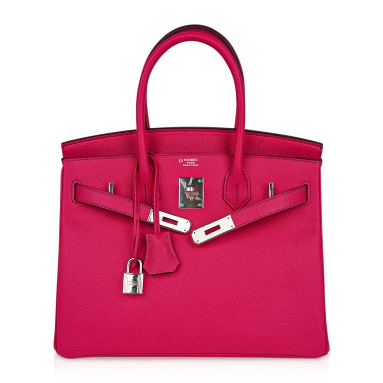 Hermes Birkin 30 Bag HSS Rare Pink Rose Tyrien / Blue Paon Palladium at  1stDibs | hot pink birkin bag, pink hermes purse, birkin bag hot pink