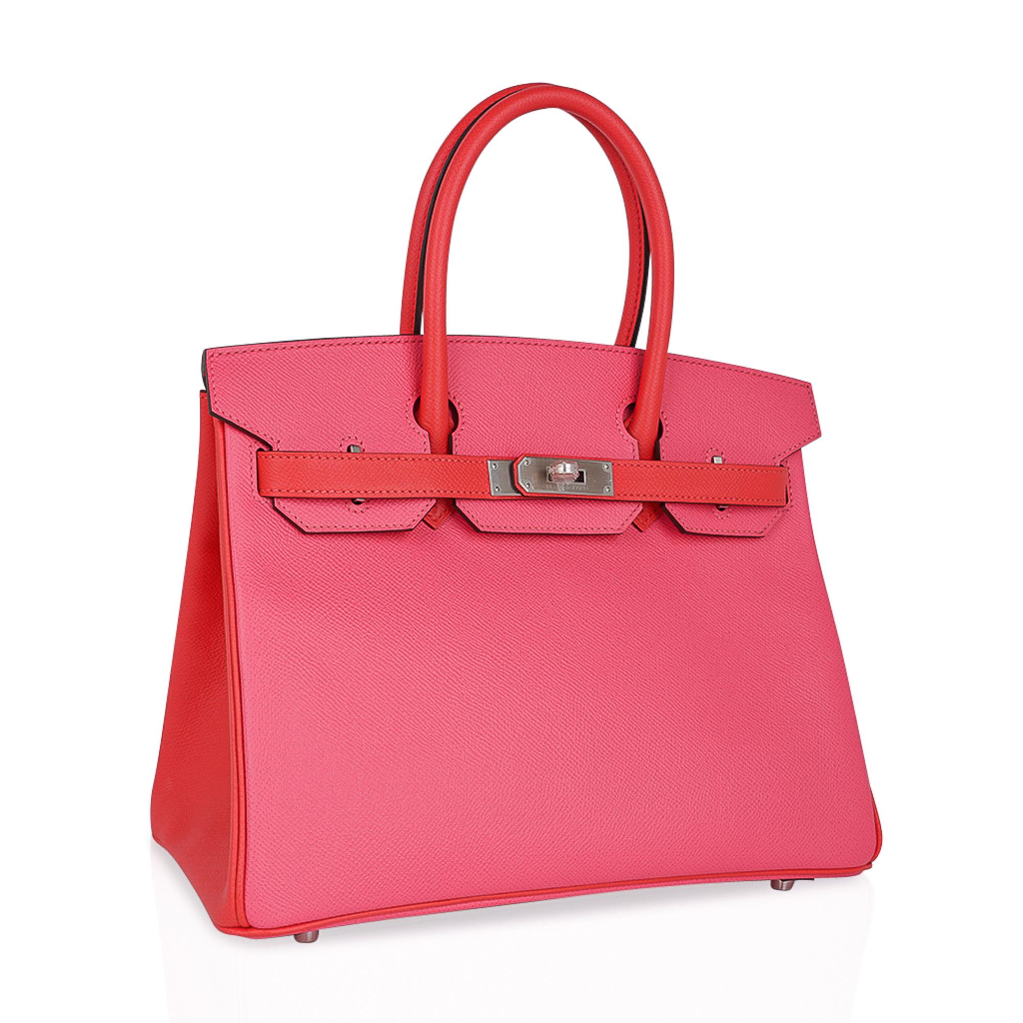 Mightychic offers an Hermes Birkin 30 HSS special order bag featured in coveted Rose Azalee and Rose Jaipur.
Vivid pop all grown up pinks. Gorgeous soft tones tones of pink creates a beautiful bag. 
Brushed palladium hardware.
Comes with signature