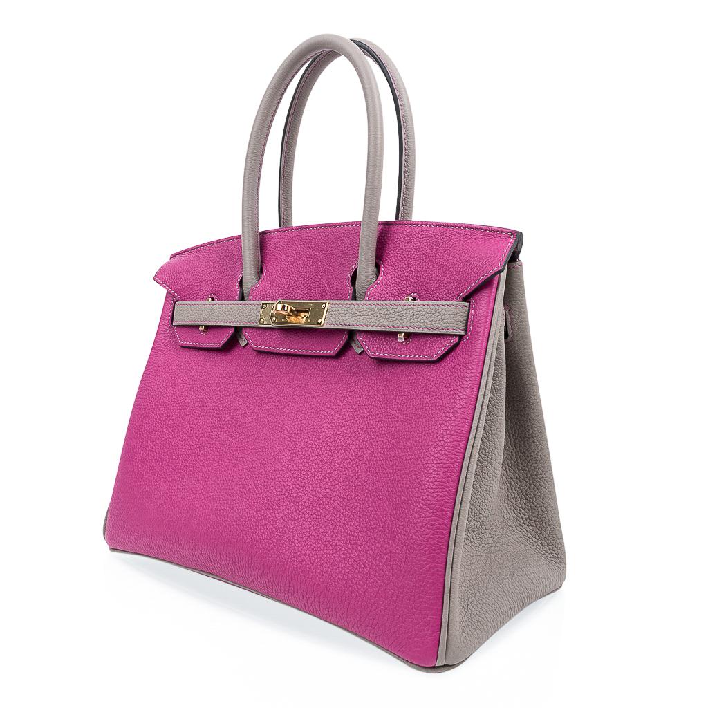 Sac Hermes Birkin 30 HSS Rose Pourpre Gris Asphalte Togo Fourrure Or Pour femmes en vente