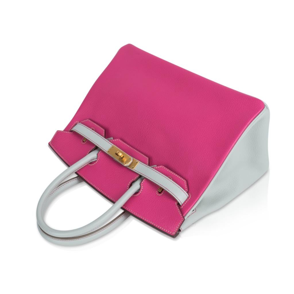 Pink Hermes Birkin HSS 30 Bag Rose Shocking / Gris Perle Brushed Gold Hardware Chevre