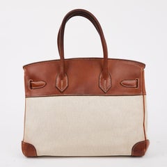 HERMES Birkin 30 Bag In Beige Canvas And Barenia Calfskin
