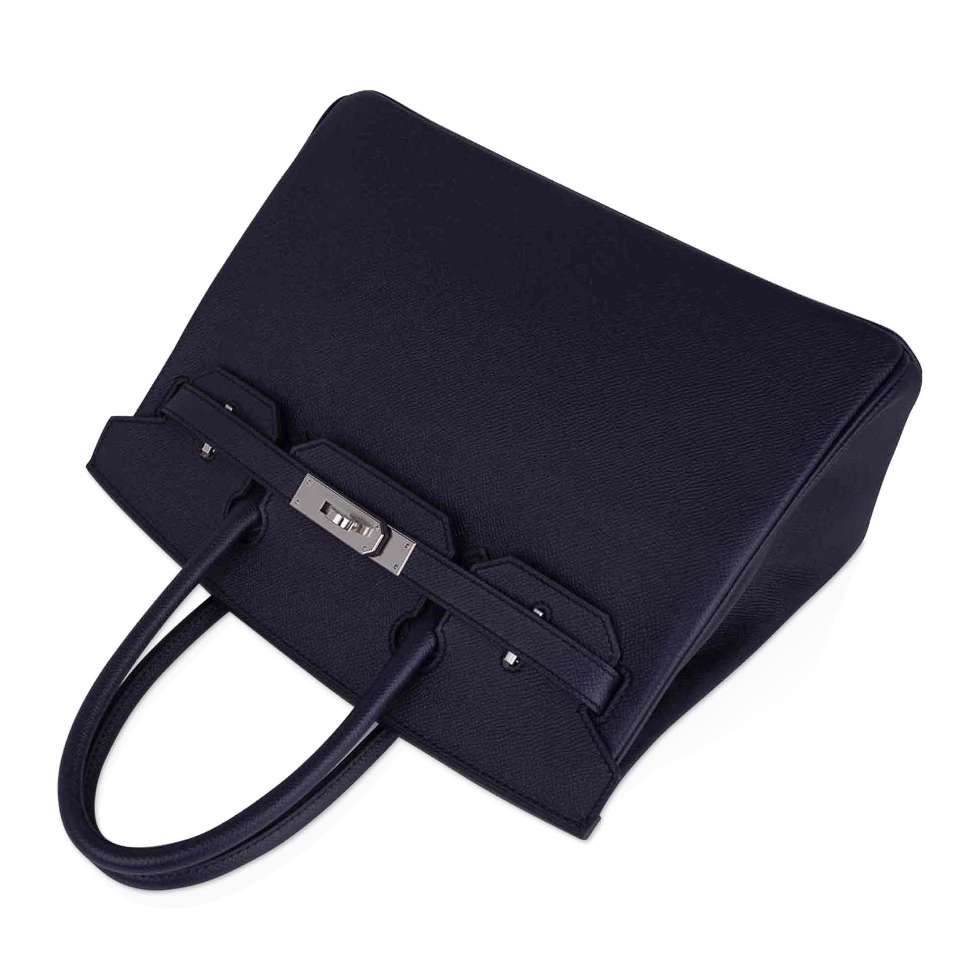 Black Hermes Birkin 30 Bag Indigo Epsom Palladium Hardware New w/ Box For Sale