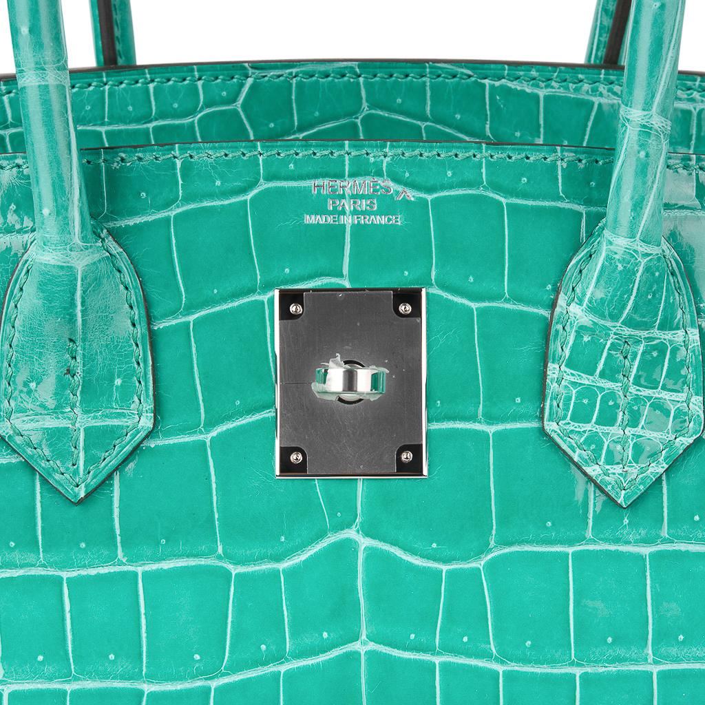 Hermes Birkin 30 Bag Jade Porosus Crocodile Palladium Hardware In New Condition For Sale In Miami, FL