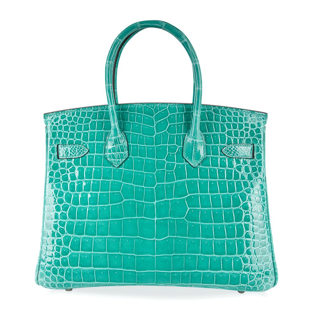 Birkin 30 Tasche aus Jade mit Porosus-Krokodil und Palladiumbeschlägen von Hermes im Angebot 3