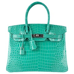 Hermes Birkin 30 Bag Jade Porosus Crocodile Palladium Hardware