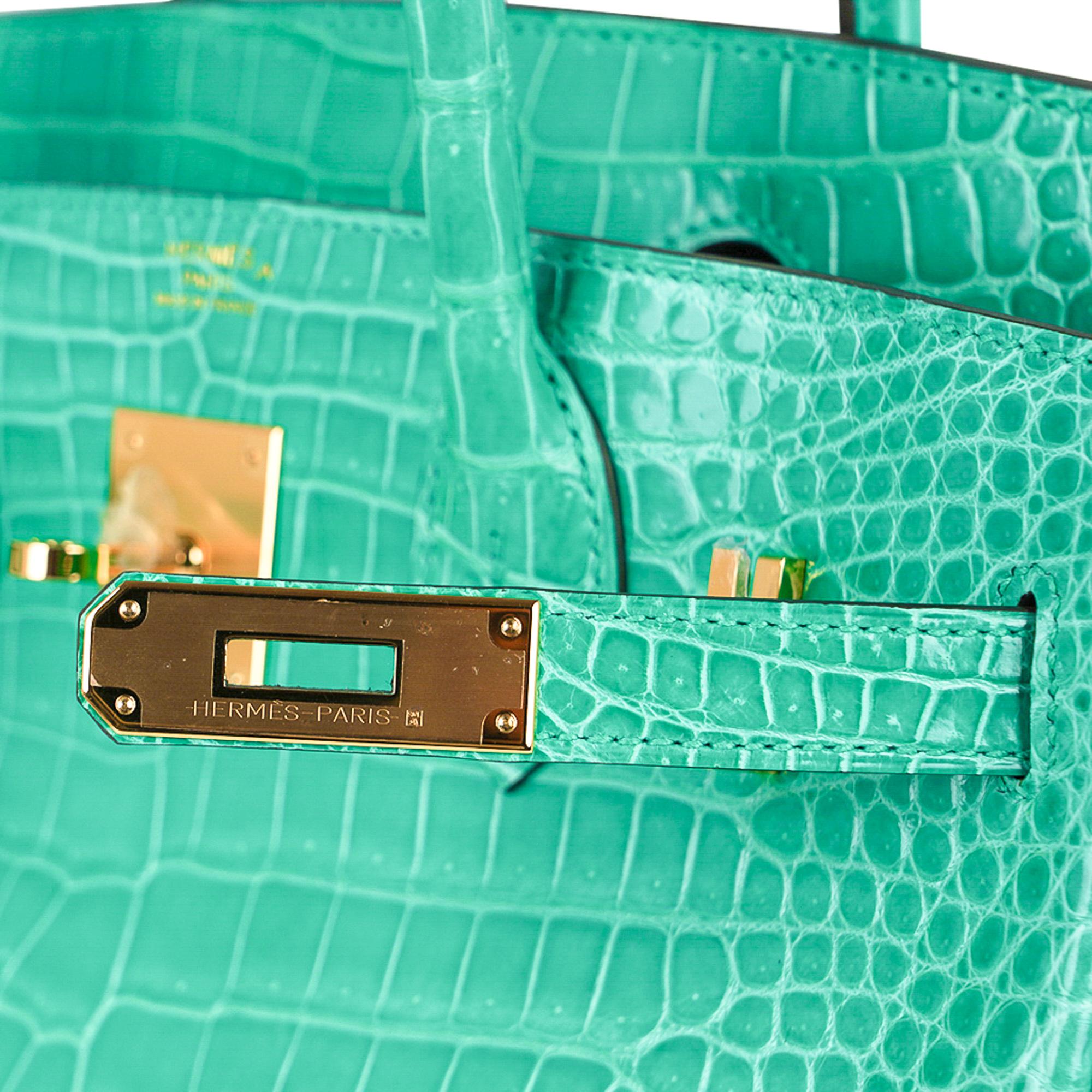 Hermes Birkin 30 Tasche Jade Porosus Krokodil Gold Hardware Neu w/Kasten (Blau)