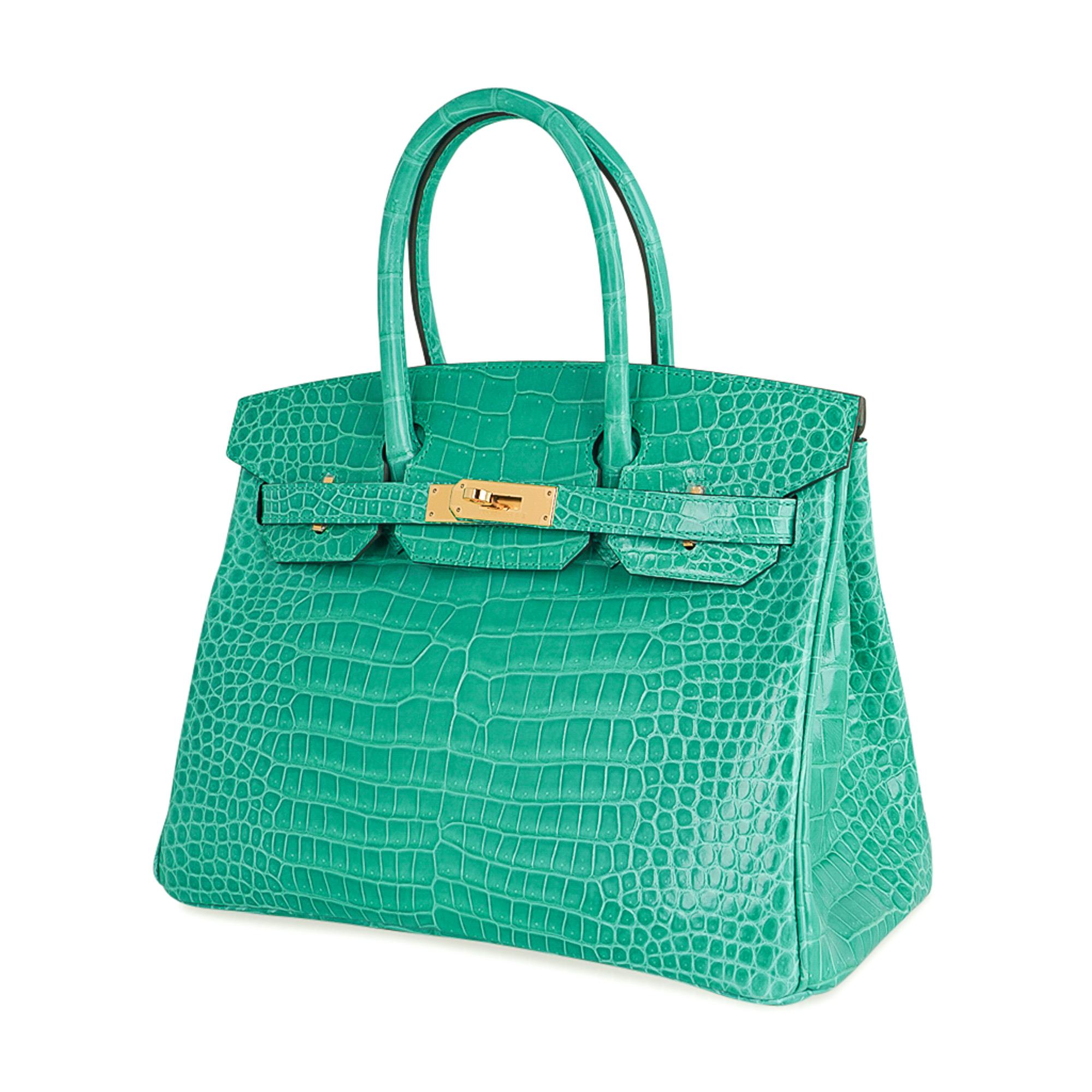 Hermes Birkin 30 Bag Jade Porosus Crocodile Gold Hardware New w/Box In New Condition In Miami, FL