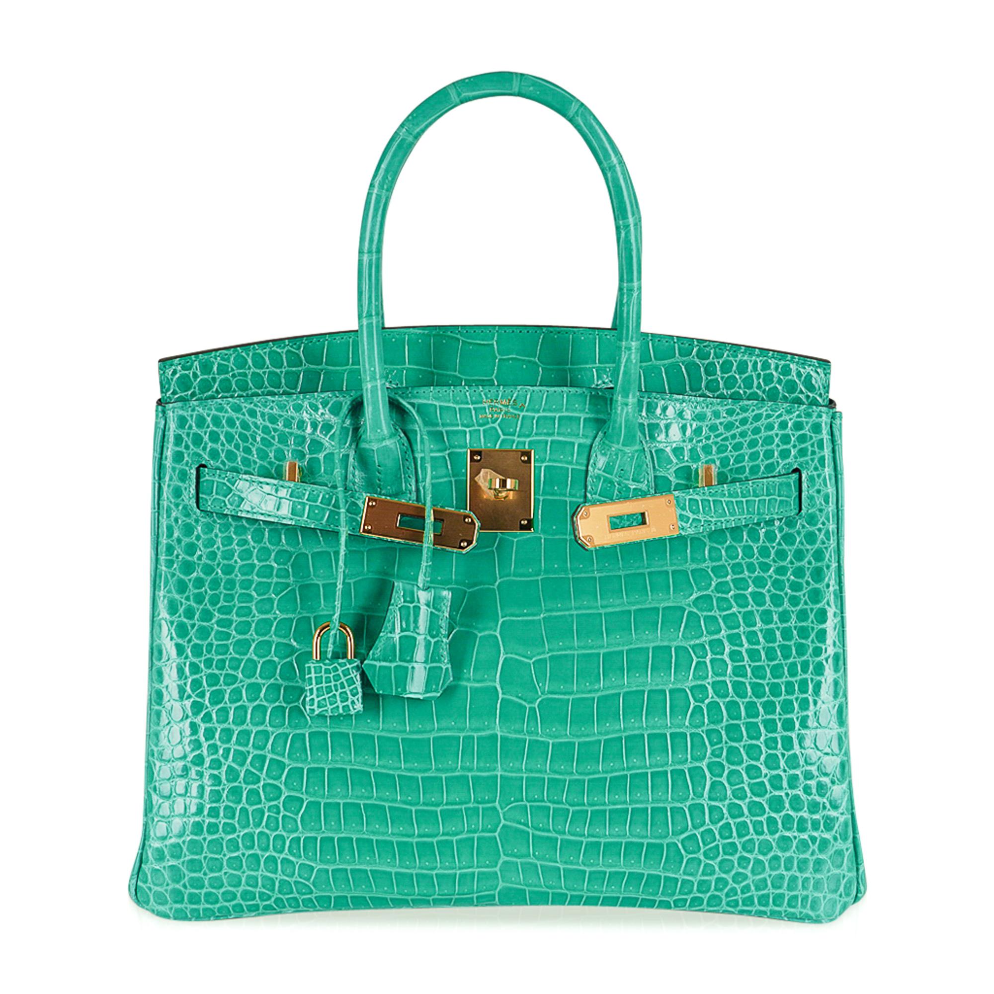 Women's Hermes Birkin 30 Bag Jade Porosus Crocodile Gold Hardware New w/Box