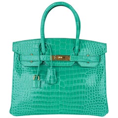 Hermes Birkin 30 Bag Jade Porosus Crocodile Gold Hardware New w/Box