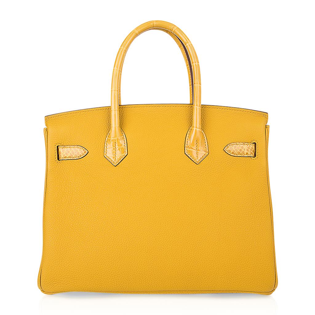 Sac Hermès Birkin 30 jaune ambré à touches de crocodile/togo finitions métalliques en palladium 5
