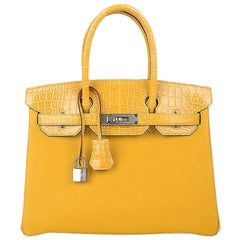 Hermes Birkin 30 Bag Jaune Ambre Touch Crocodile / Togo Palladium Hardware