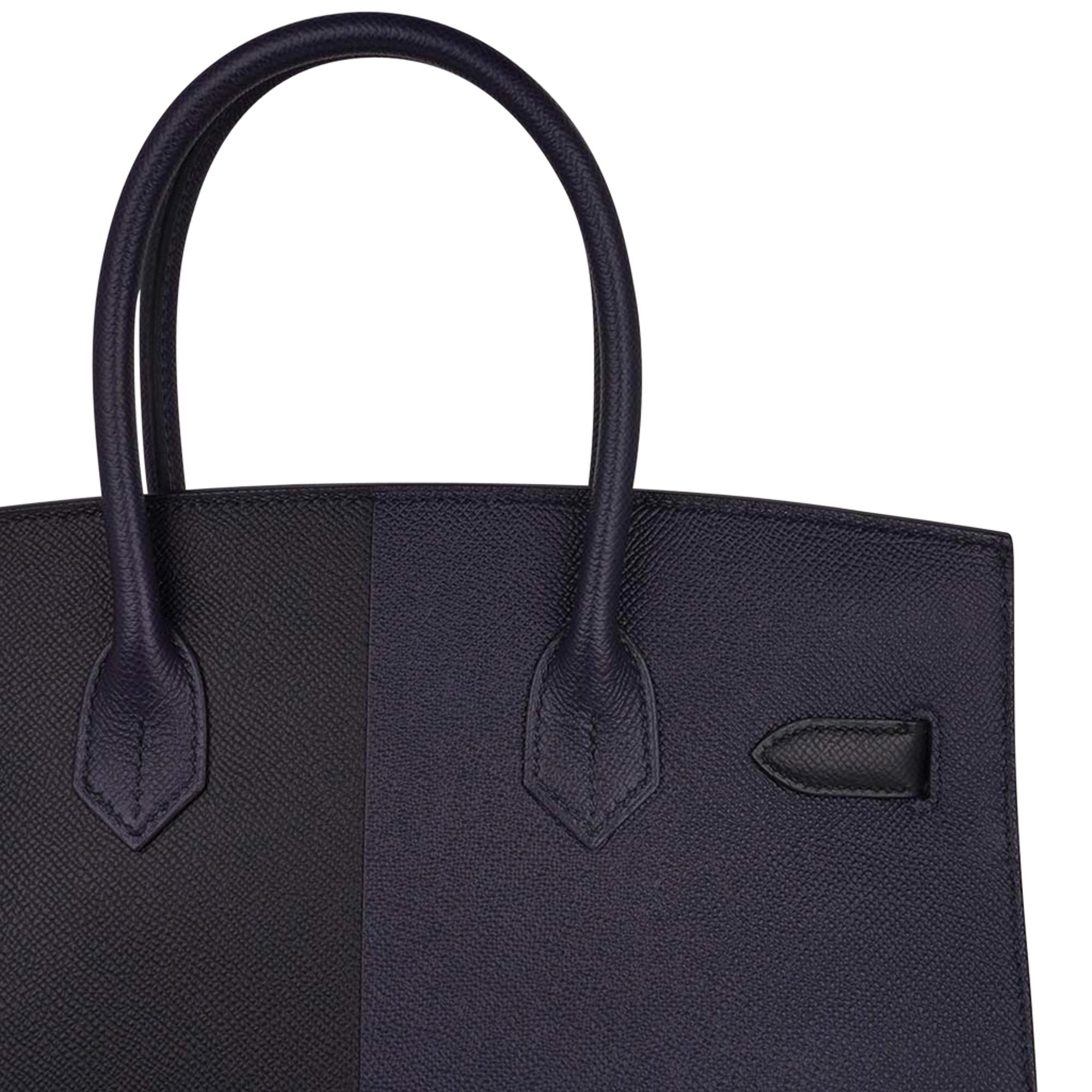 Hermes Birkin Sellier 30 Casaque Noir / Bleu Indigo / Bleu Frida Bag Epsom Gold  For Sale 4
