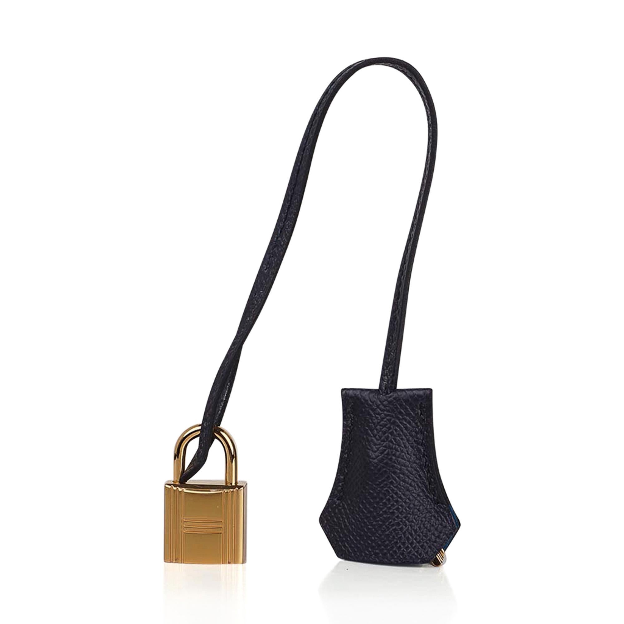 Hermes Birkin Sellier 30 Casaque Noir / Bleu Indigo / Bleu Frida Bag Epsom Gold  For Sale 5