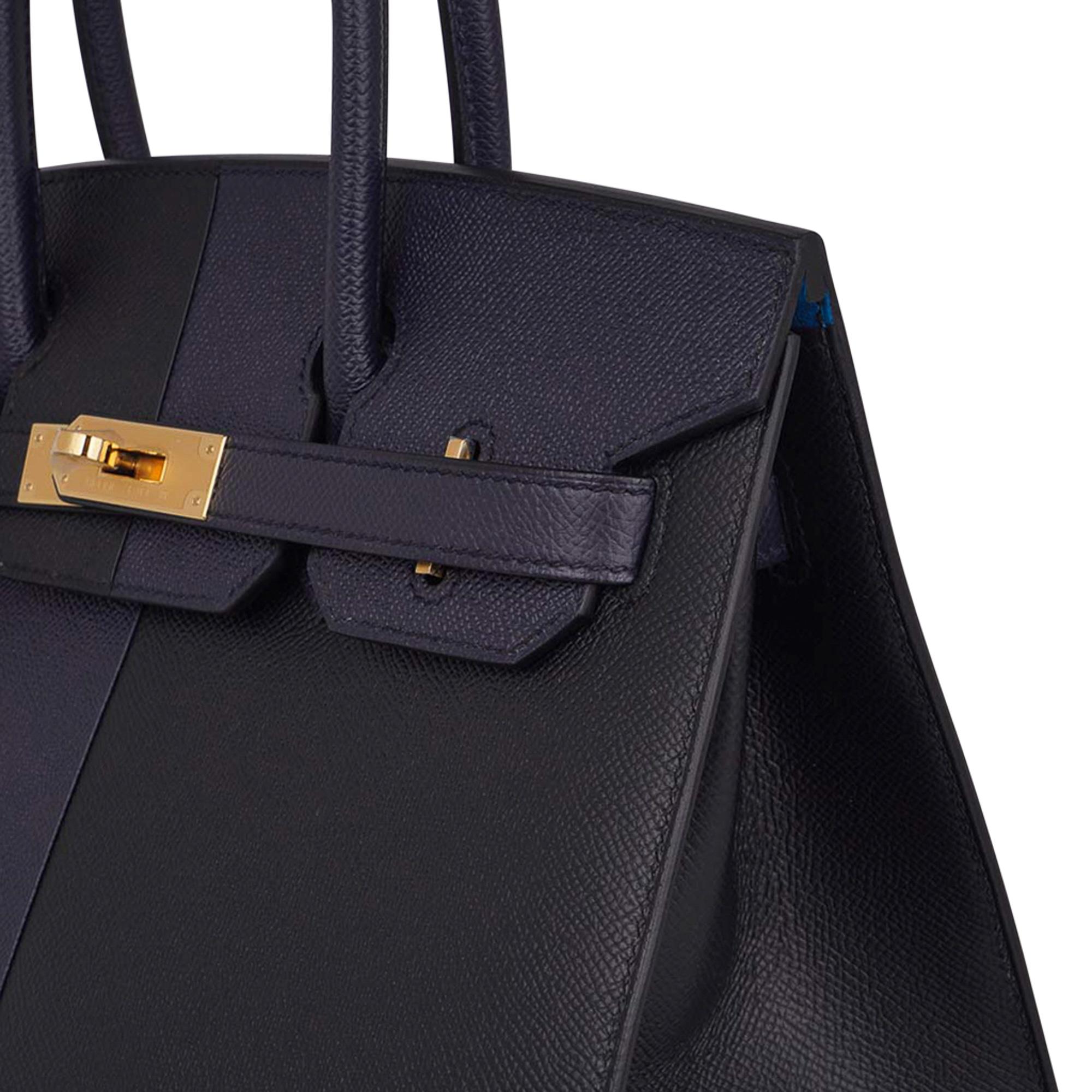 Hermes Birkin Sellier 30 Casaque Noir / Bleu Indigo / Bleu Frida Bag Epsom Gold  In New Condition For Sale In Miami, FL