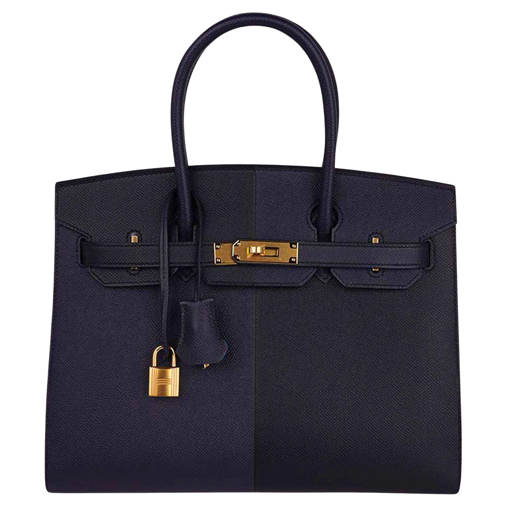 Hermes Birkin Sellier 30 Casaque Noir / Bleu Indigo / Bleu Frida Bag Epsom Gold 