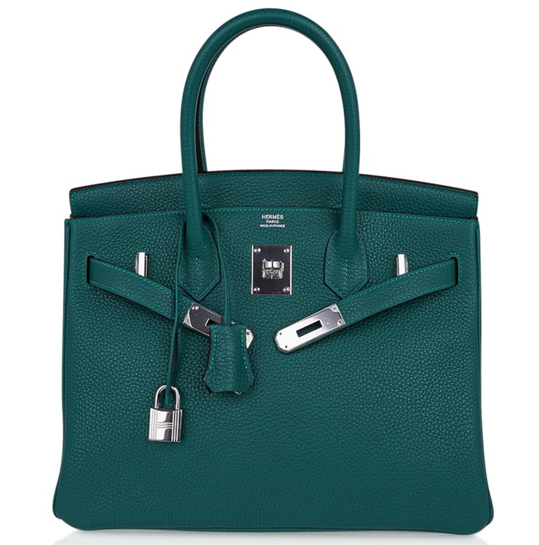 Hermes Birkin 30 Bag Malachite Exotic Emerald Toned Green Clemence Palladium  For Sale at 1stDibs | hermes birkin 30 green