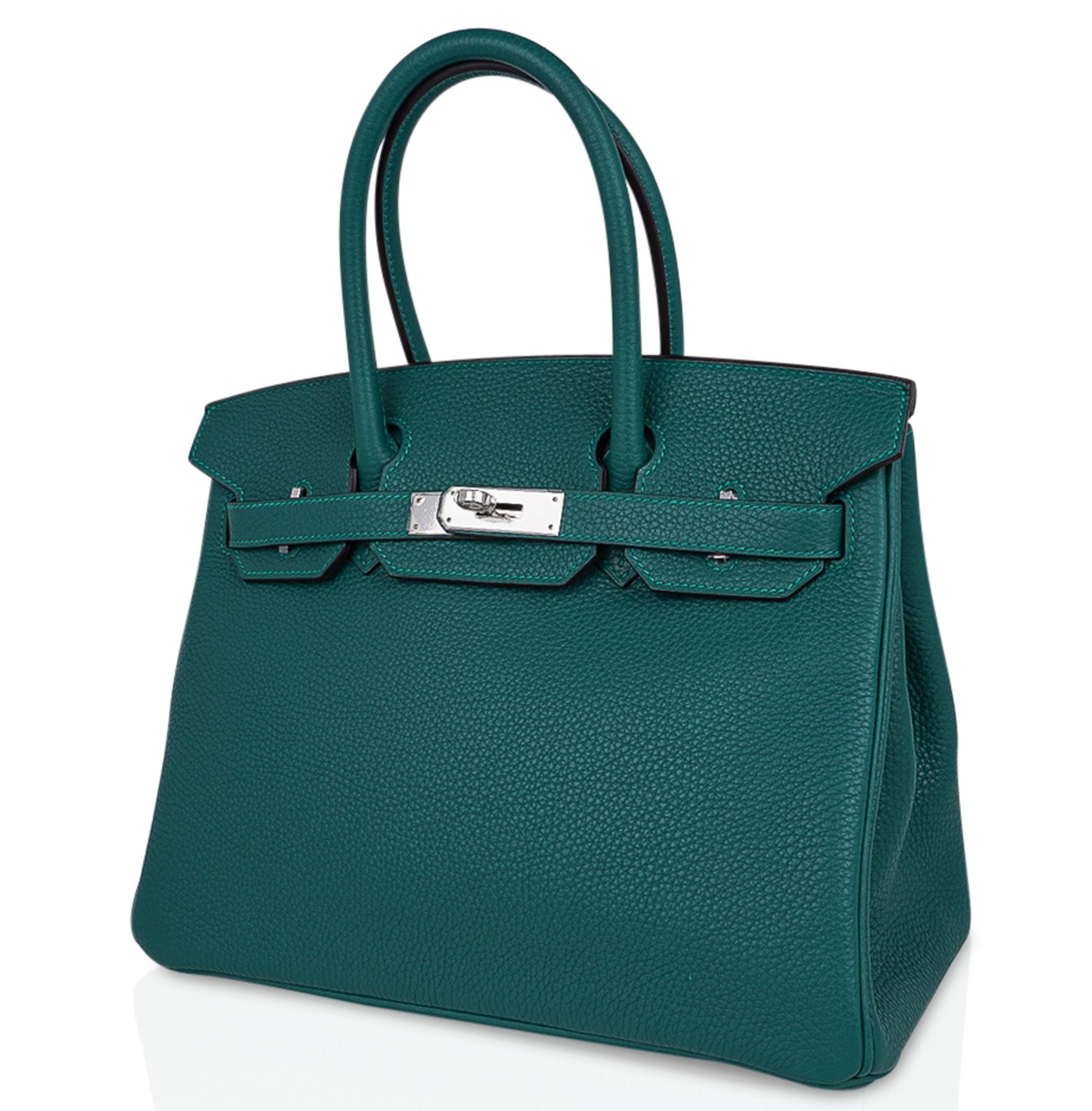 Women's Hermes Birkin 30 Bag Malachite Exotic Emerald Toned Green Clemence Palladium