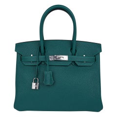 Hermes Birkin 30 Bag Malachite Exotic Emerald Toned Green Clemence Palladium