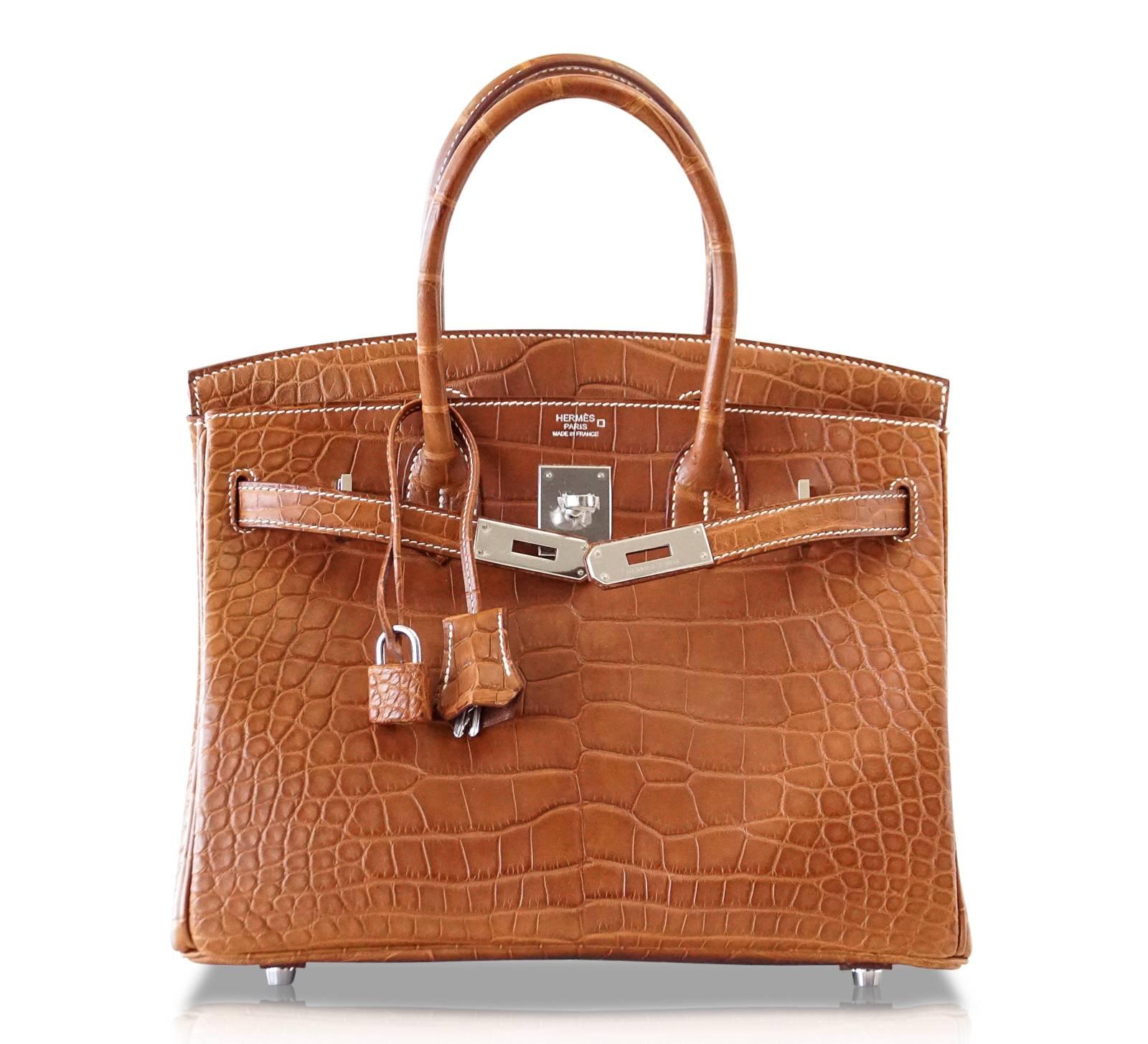 Hermes Birkin 30 Bag Matte Fauve Barenia Alligator Very rare 1