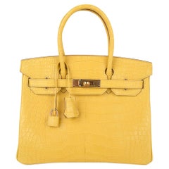 Hermes Birkin 30 Bag Mimosa Matte Alligator Gold Hardware