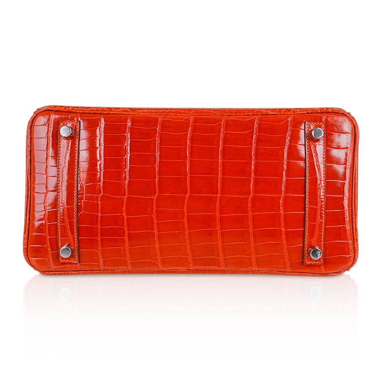 Hermes Birkin 30 Orange Crocodile Bag Palladium Hardware For Sale at