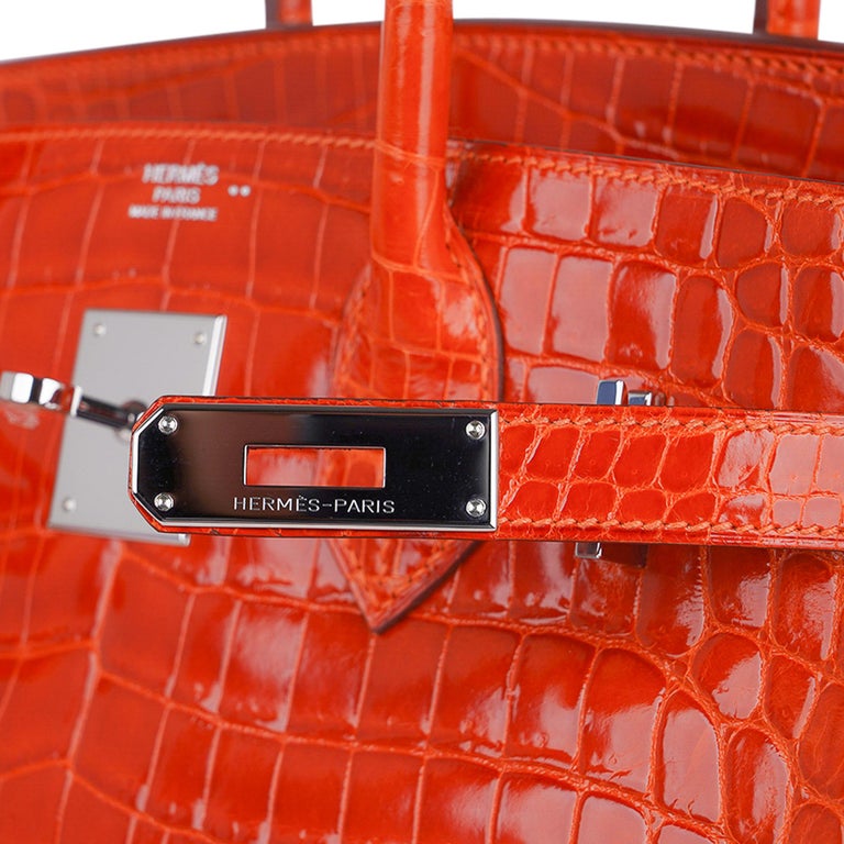 Hermes Birkin 30 Orange Crocodile Bag Palladium Hardware For Sale at 1stDibs