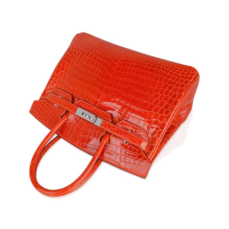 Hermes Birkin 30 Orange Crocodile Bag Palladium Hardware  For Sale 2