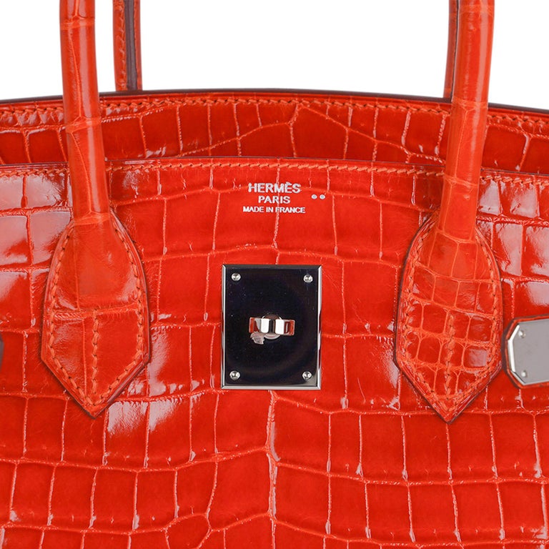 Hermes Birkin 30 Orange Crocodile Bag Palladium Hardware  For Sale 3