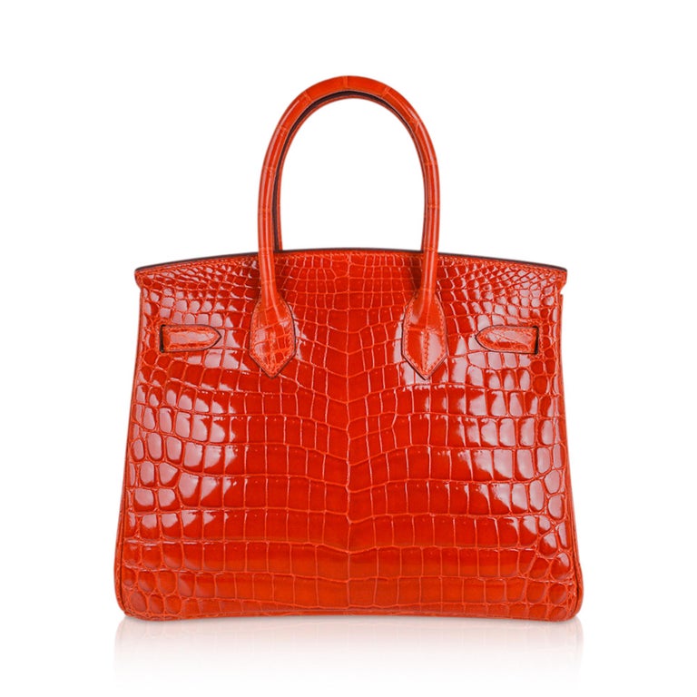 Hermes Birkin 30 Orange Crocodile Bag Palladium Hardware  For Sale 4