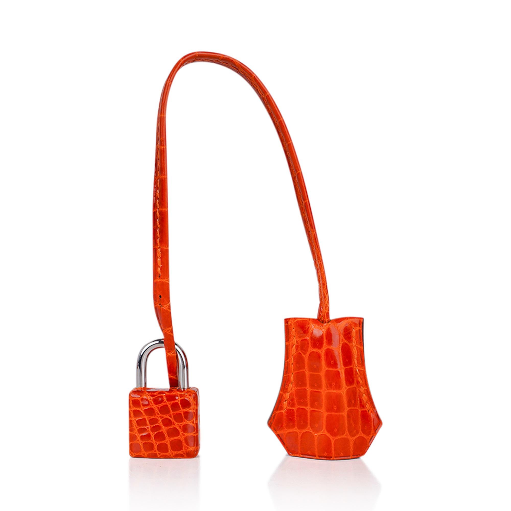 Hermes Birkin 30 Orangefarbene Krokodiltasche mit Palladium Hardware  im Angebot 2